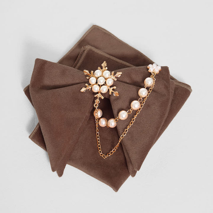 Pajarita de terciopelo con cadena de perlas y copos de nieve para hombre