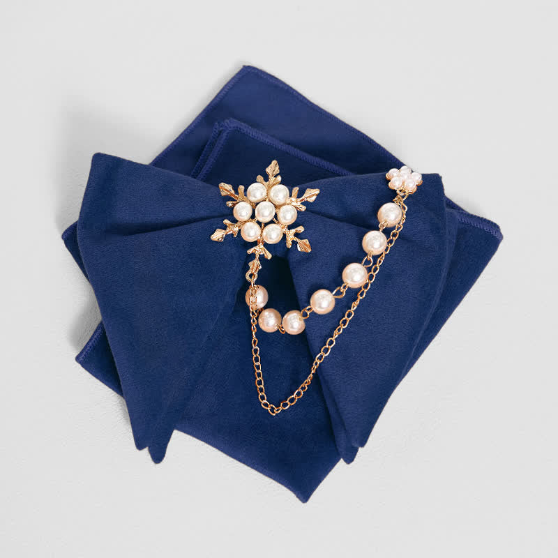 Pajarita de terciopelo con cadena de perlas y copos de nieve para hombre