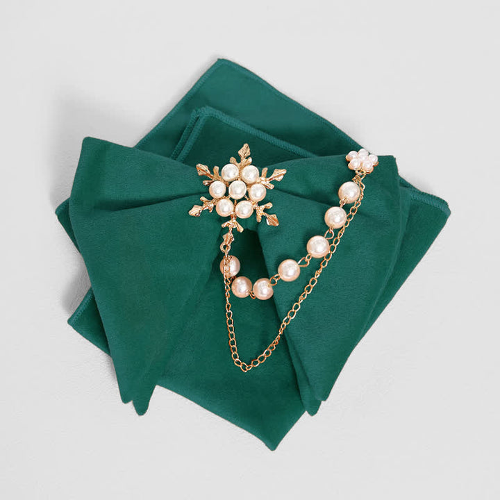Pajarita de terciopelo con cadena de perlas y copos de nieve para hombre