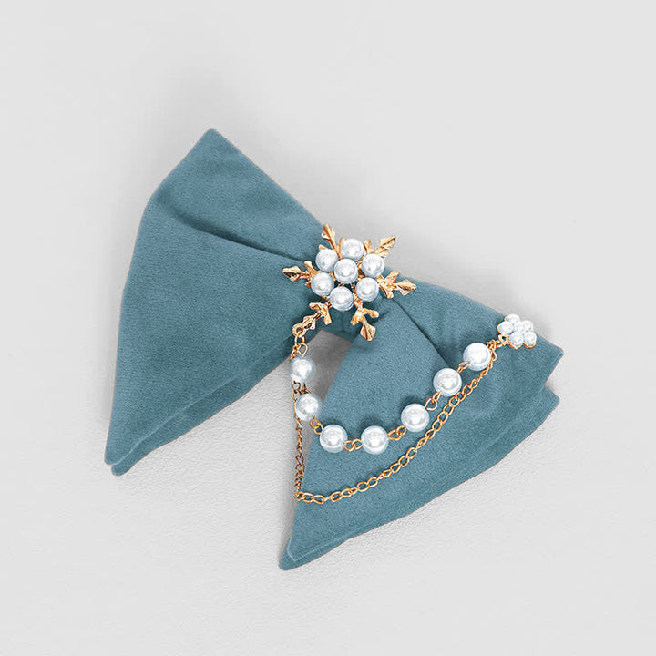 Pajarita de terciopelo con cadena de perlas y copos de nieve para hombre