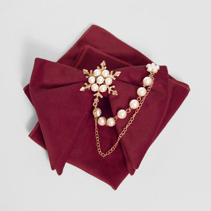 Pajarita de terciopelo con cadena de perlas y copos de nieve para hombre