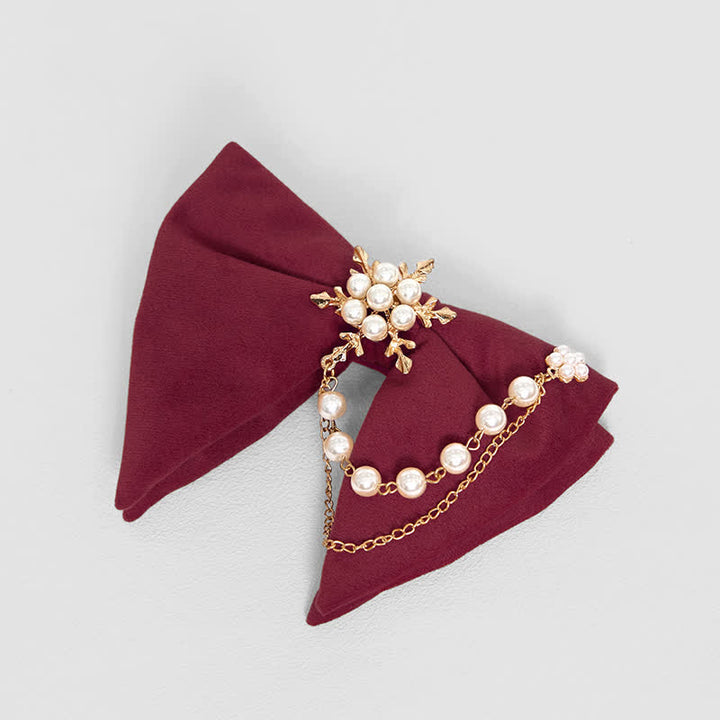 Pajarita de terciopelo con cadena de perlas y copos de nieve para hombre