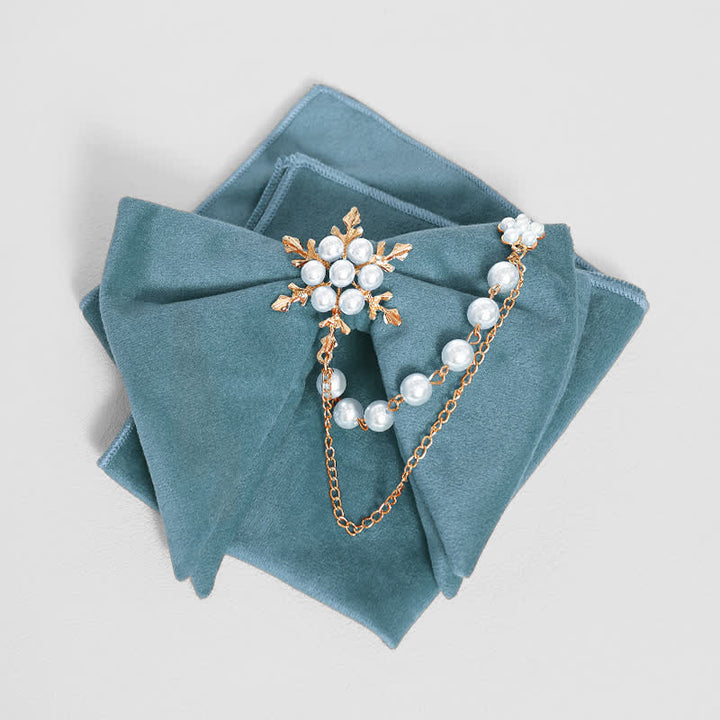 Pajarita de terciopelo con cadena de perlas y copos de nieve para hombre