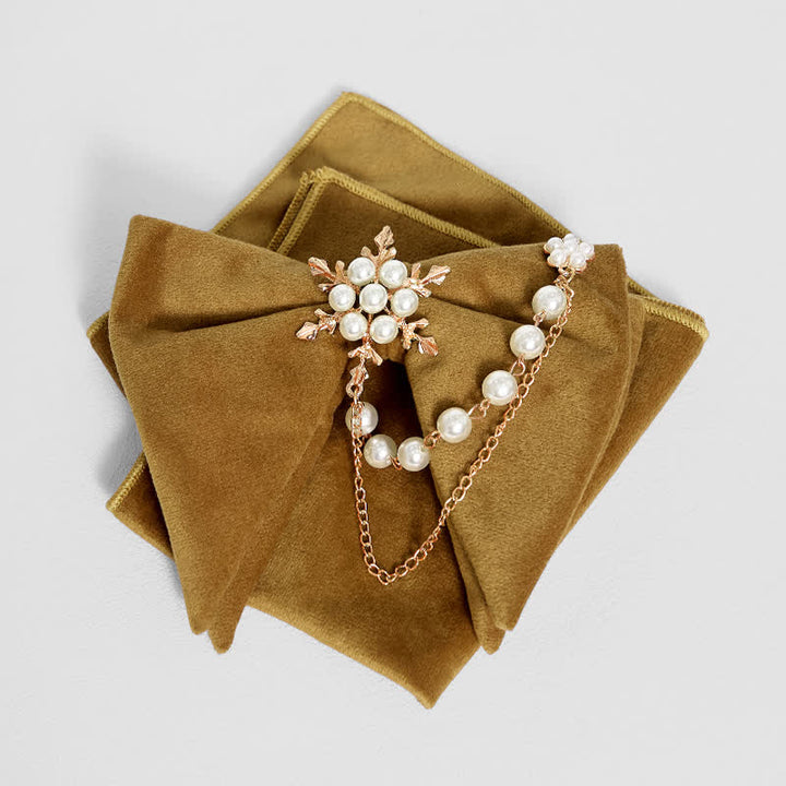 Pajarita de terciopelo con cadena de perlas y copos de nieve para hombre