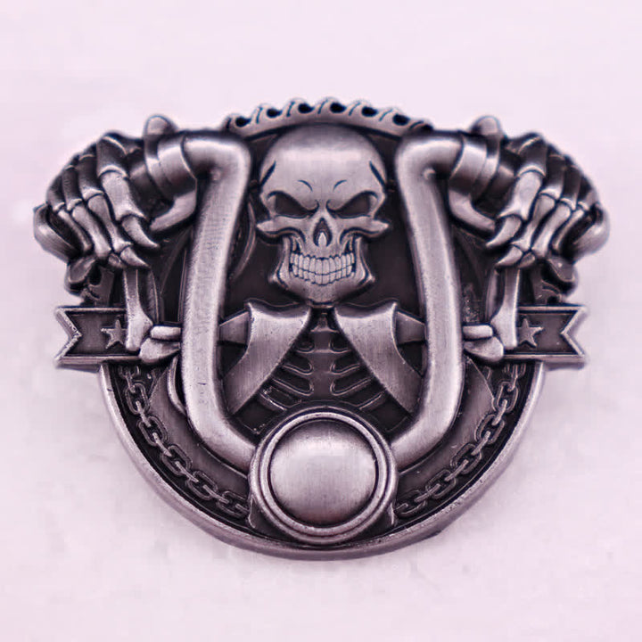 Broche de esqueleto de motociclista plateado estilo punk