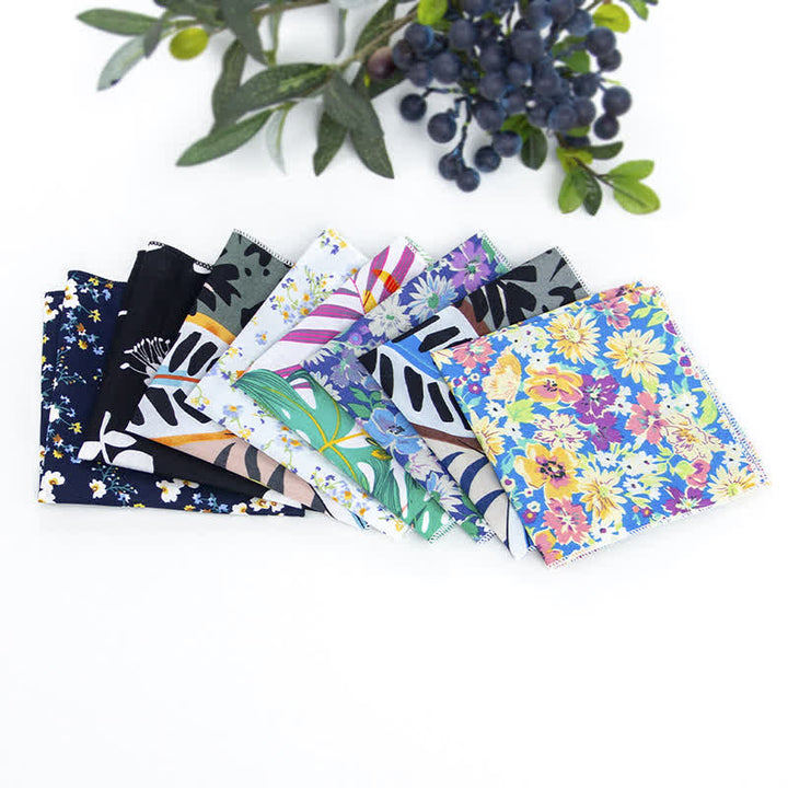 Pañuelo de bolsillo de algodón con estampados florales frescos para hombre