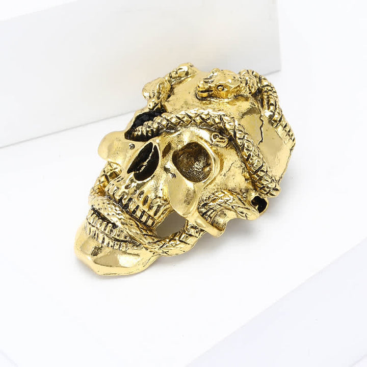 Broche de calavera gótica pirata con serpiente alrededor