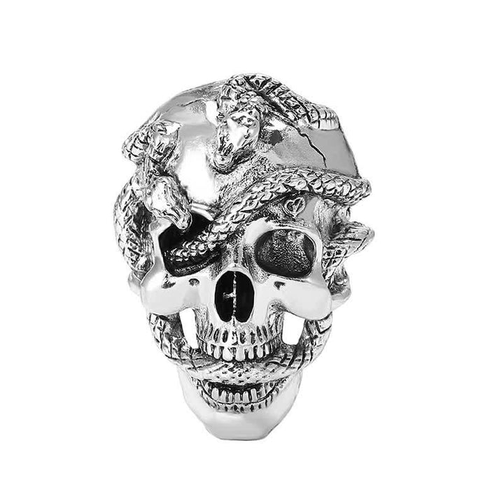 Broche de calavera gótica pirata con serpiente alrededor