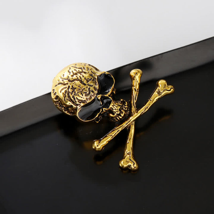 Broche decorativo de calavera pirata punk con huesos cruzados