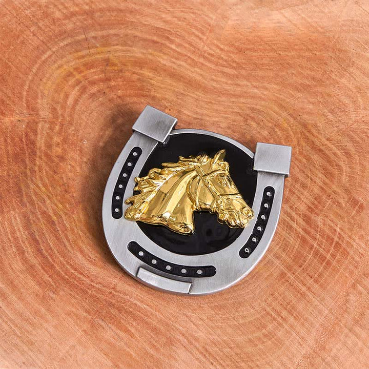 Cinturón de cuero con hebilla en forma de herradura, dorado y negro, DIY