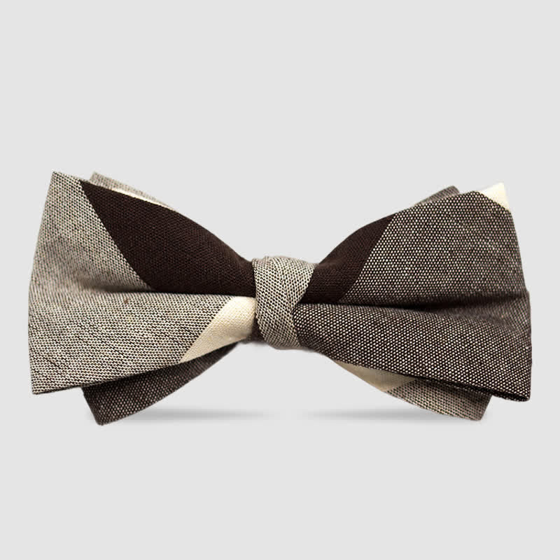 Pajarita de algodón color café a rayas y cuadros estilo británico para hombre