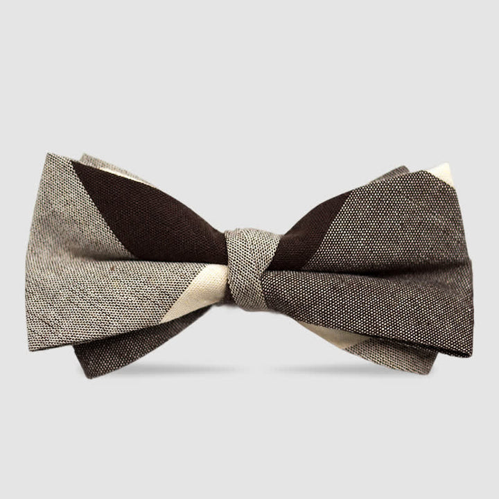 Pajarita de algodón color café a rayas y cuadros estilo británico para hombre