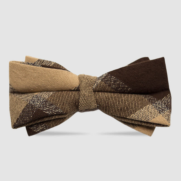 Pajarita de algodón color café a rayas y cuadros estilo británico para hombre