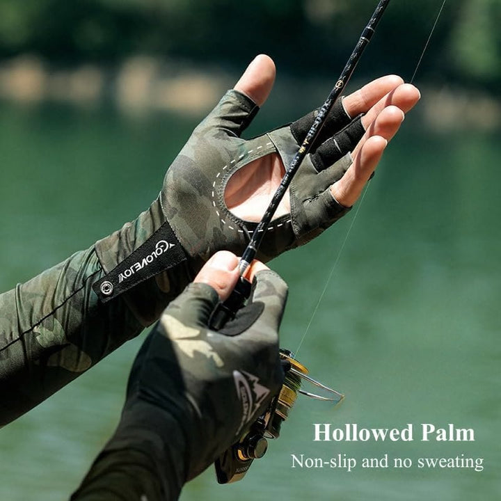 Guantes de tela de seda helada de medio dedo con protección UV para pesca al aire libre