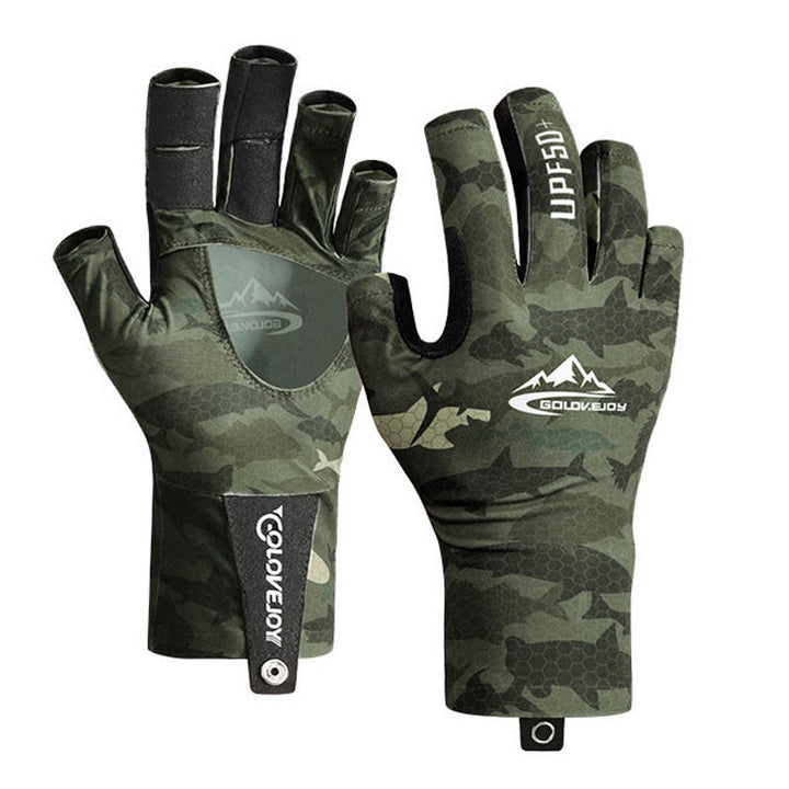 Guantes de tela de seda helada de medio dedo con protección UV para pesca al aire libre