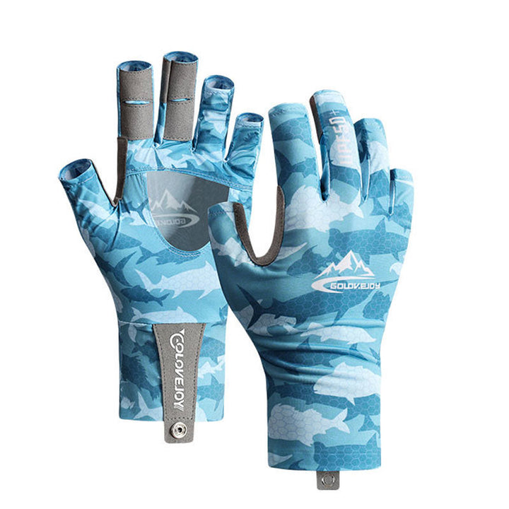 Guantes de tela de seda helada de medio dedo con protección UV para pesca al aire libre