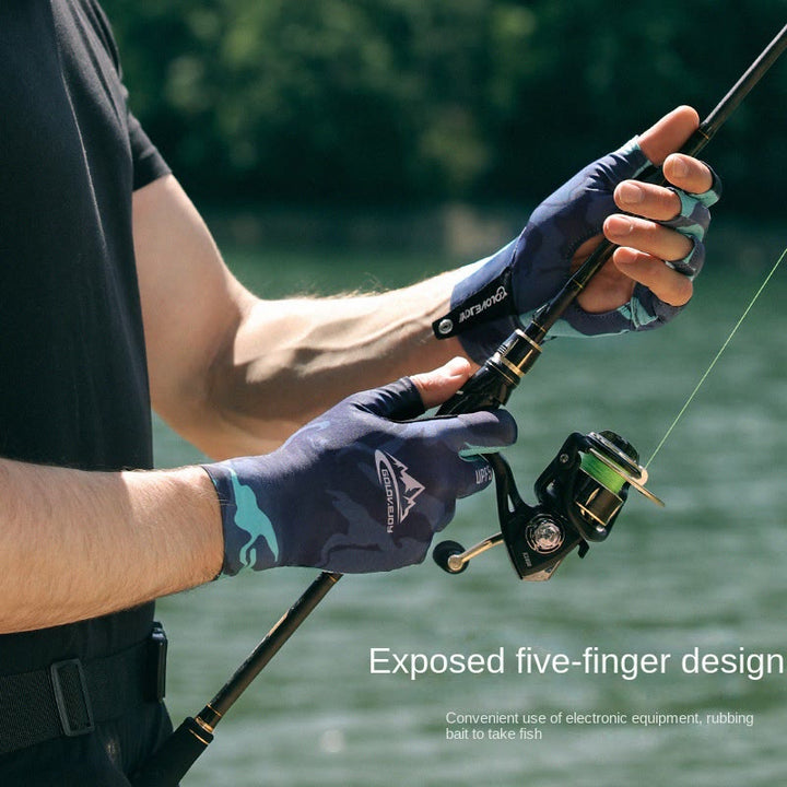Guantes de tela de seda helada de medio dedo con protección UV para pesca al aire libre