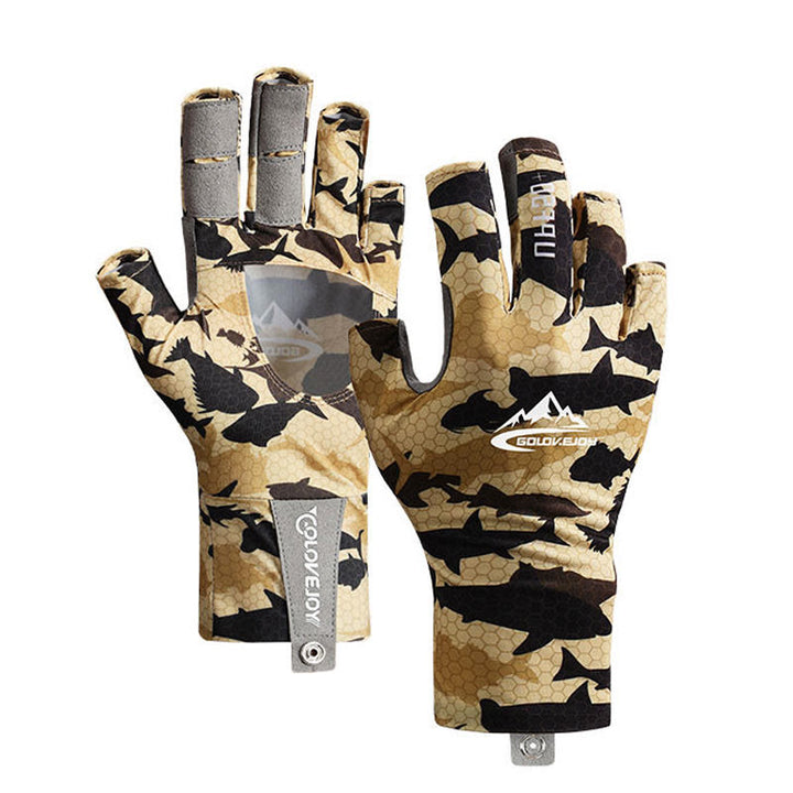 Guantes de tela de seda helada de medio dedo con protección UV para pesca al aire libre
