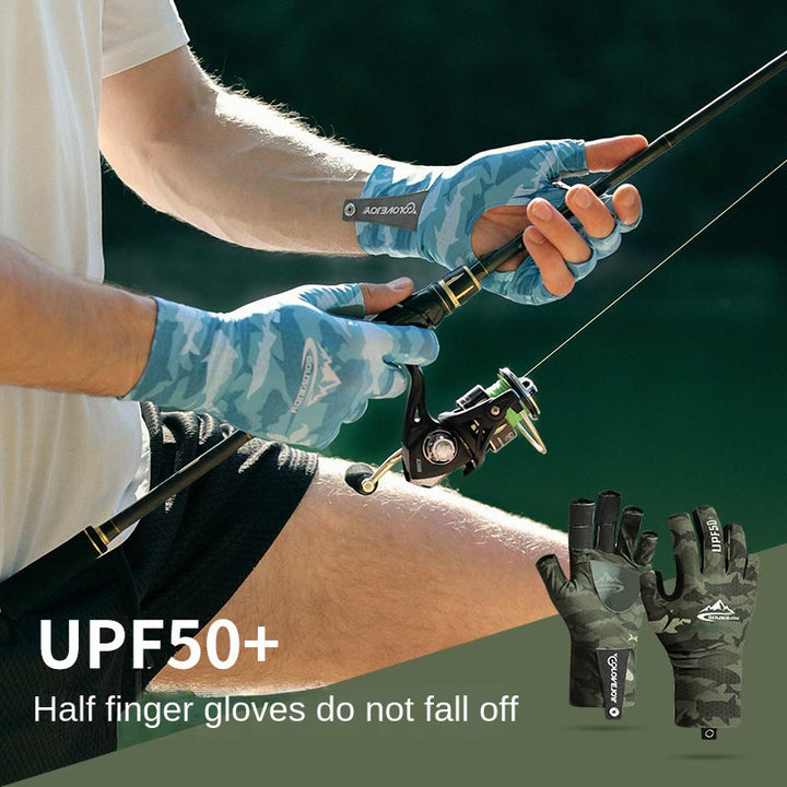 Guantes de tela de seda helada de medio dedo con protección UV para pesca al aire libre