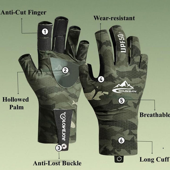 Guantes de tela de seda helada de medio dedo con protección UV para pesca al aire libre