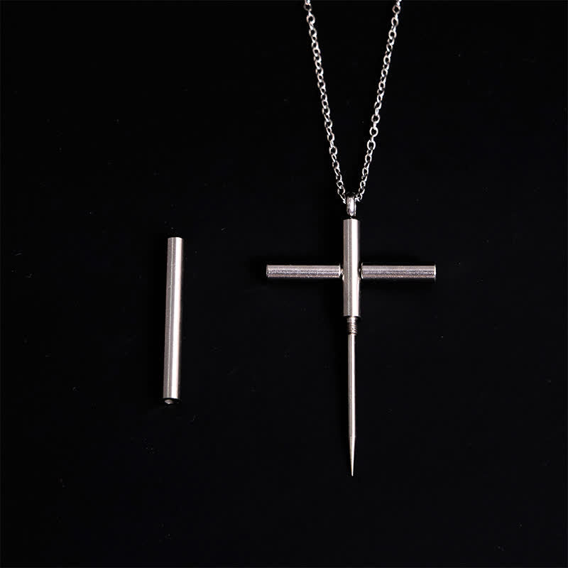 Collar con colgante de cruz con palillo de dientes portátil Edc