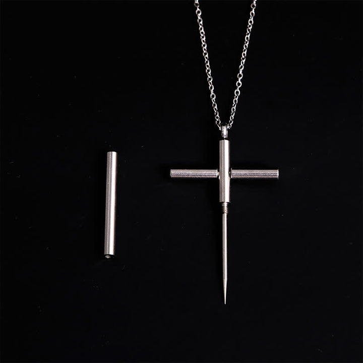 Collar con colgante de cruz con palillo de dientes portátil Edc