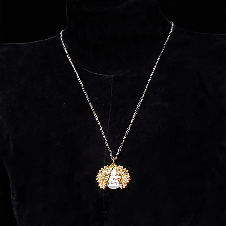 Conjunto de collar con girasol y hebilla de cinturón con cuchillo oculto en forma de rosa, dorado y plateado