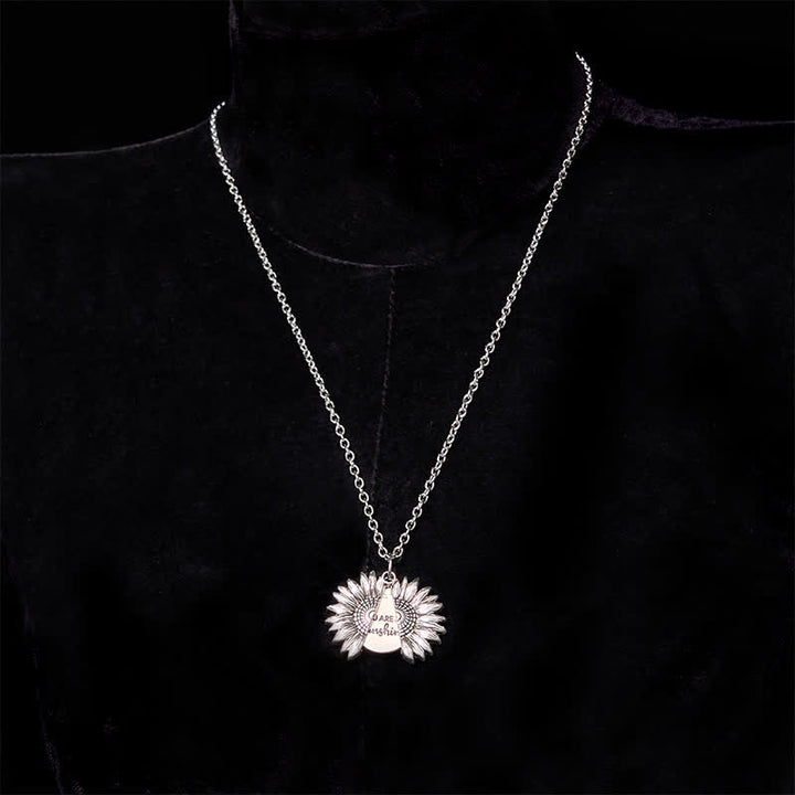 Conjunto de collar y hebilla de cinturón con cuchillo oculto con temática de girasol de plata DIY