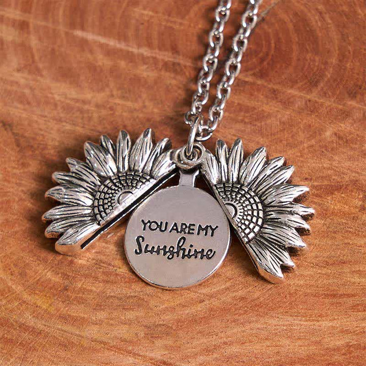 Conjunto de collar y hebilla de cinturón con cuchillo oculto con temática de girasol de plata DIY
