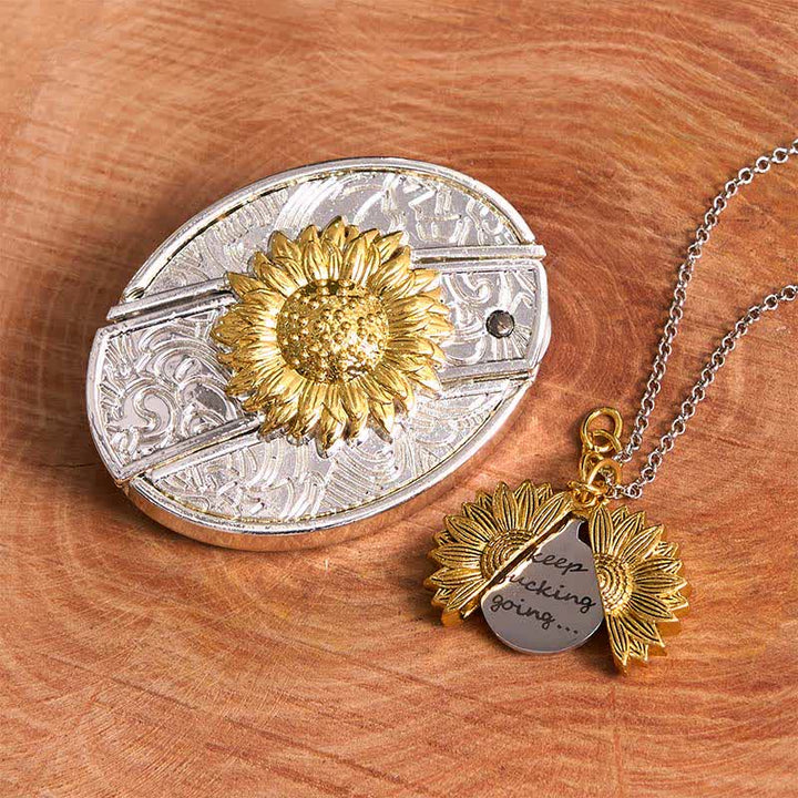 Conjunto de collar y hebilla de cinturón con cuchillo oculto, diseño de girasol, dorado y plateado, para hacer uno mismo