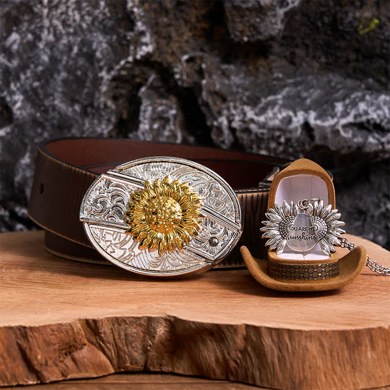 Conjunto de collar y hebilla de cinturón con cuchillo oculto, diseño de girasol, dorado y plateado, para hacer uno mismo