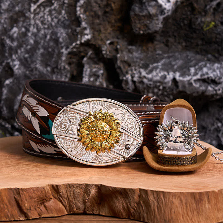 Conjunto de collar y hebilla de cinturón con cuchillo oculto, diseño de girasol, dorado y plateado, para hacer uno mismo
