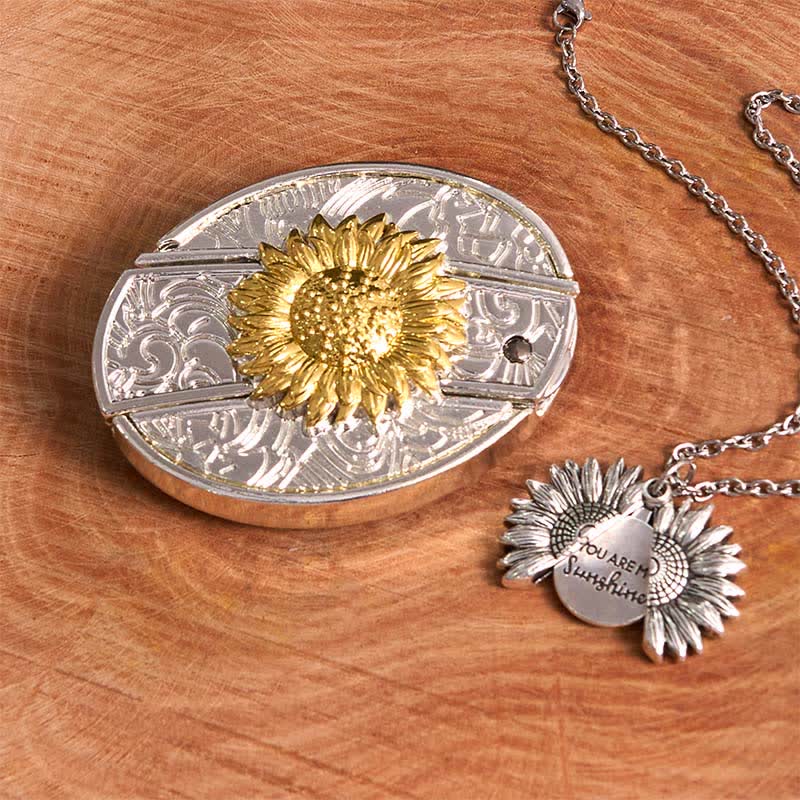 Conjunto de collar y hebilla de cinturón con cuchillo oculto, diseño de girasol, dorado y plateado, para hacer uno mismo
