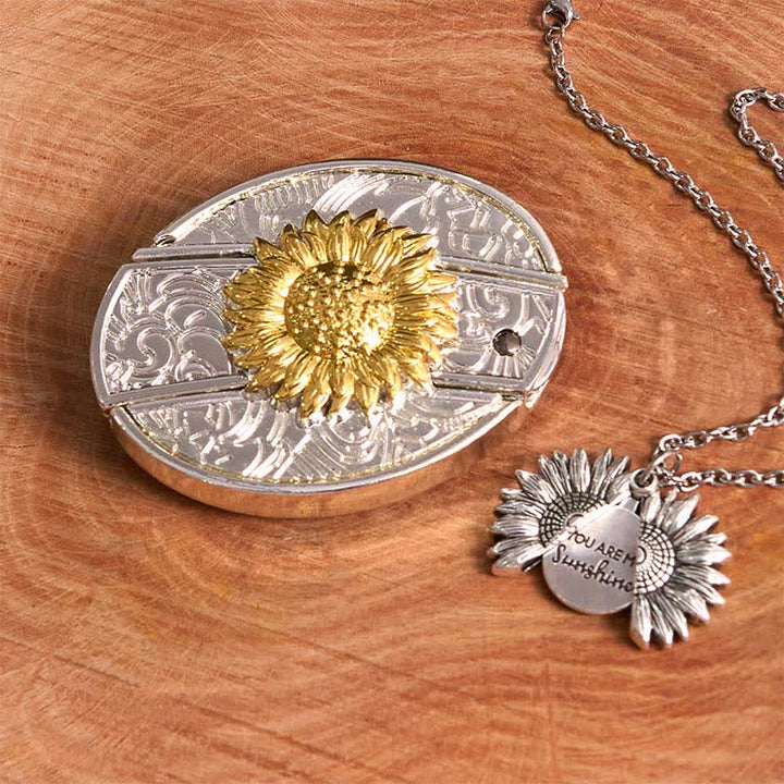 Conjunto de collar y hebilla de cinturón con cuchillo oculto, diseño de girasol, dorado y plateado, para hacer uno mismo