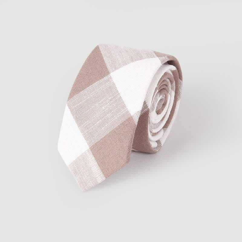 Corbata de lino y algodón con estampado clásico a cuadros para hombre