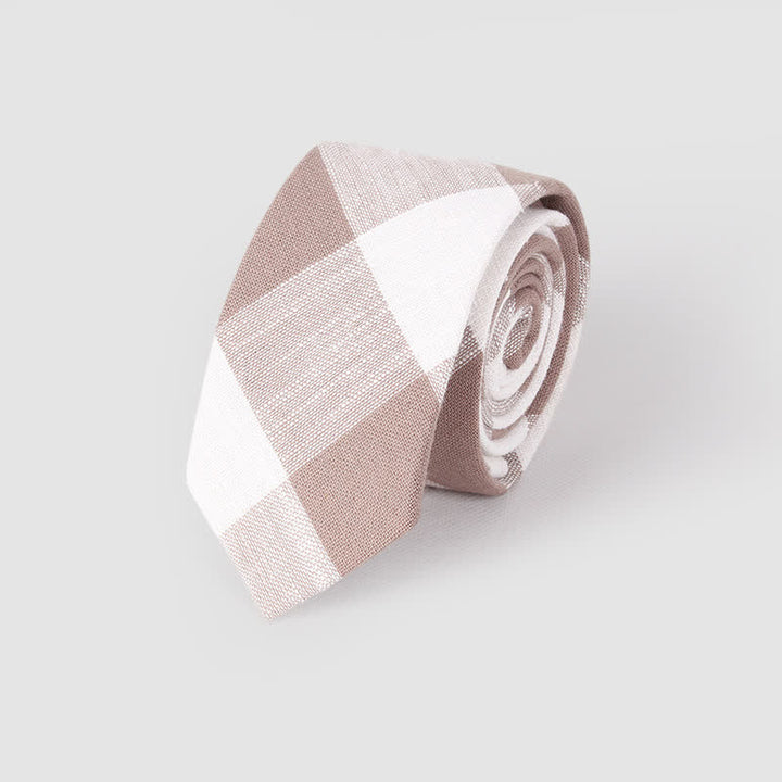 Corbata de lino y algodón con estampado clásico a cuadros para hombre