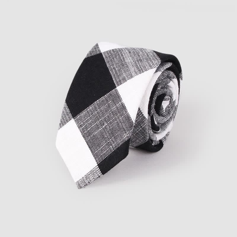 Corbata de lino y algodón con estampado clásico a cuadros para hombre