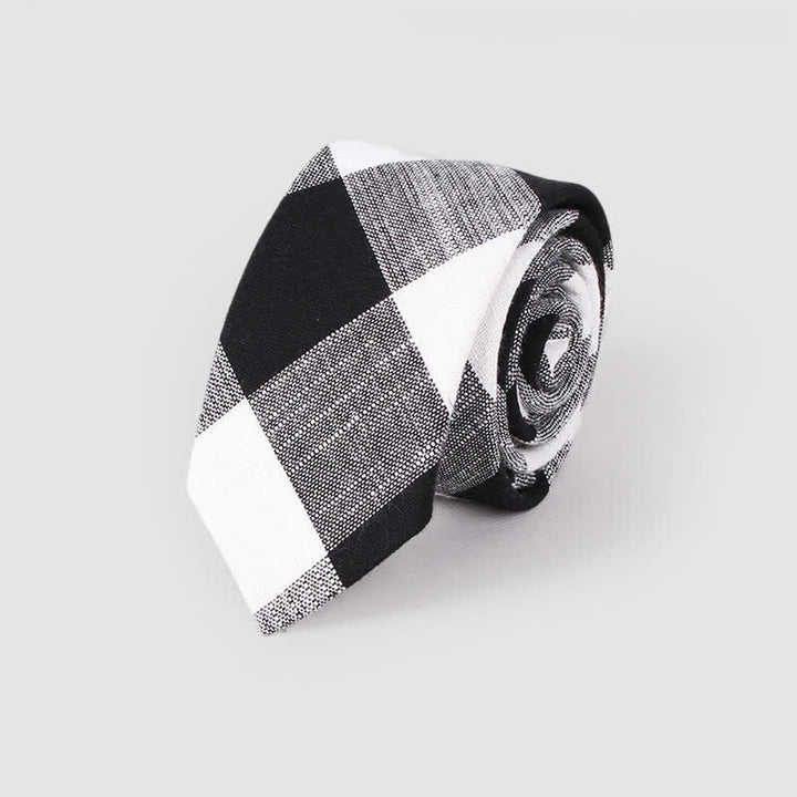 Corbata de lino y algodón con estampado clásico a cuadros para hombre