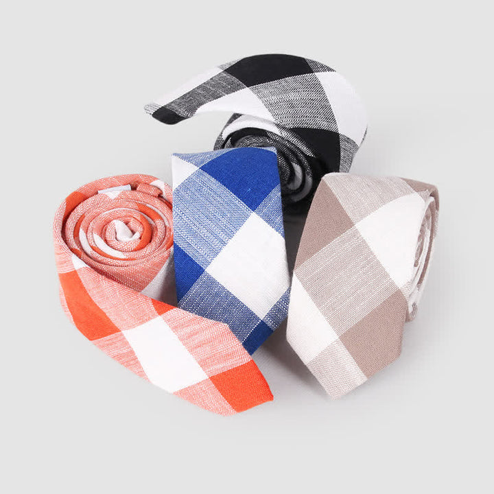 Corbata de lino y algodón con estampado clásico a cuadros para hombre