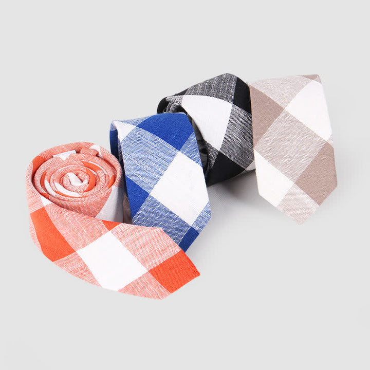 Corbata de lino y algodón con estampado clásico a cuadros para hombre