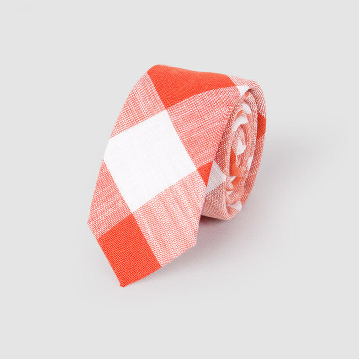 Corbata de lino y algodón con estampado clásico a cuadros para hombre