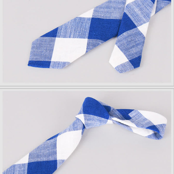Corbata de lino y algodón con estampado clásico a cuadros para hombre
