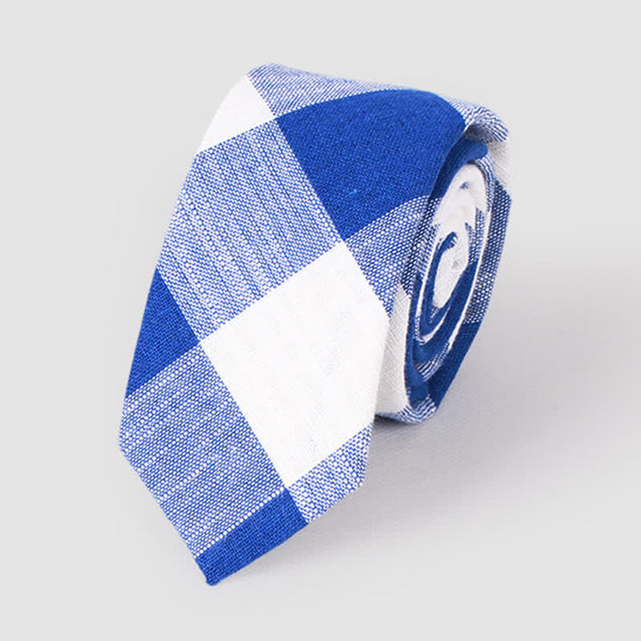 Corbata de lino y algodón con estampado clásico a cuadros para hombre