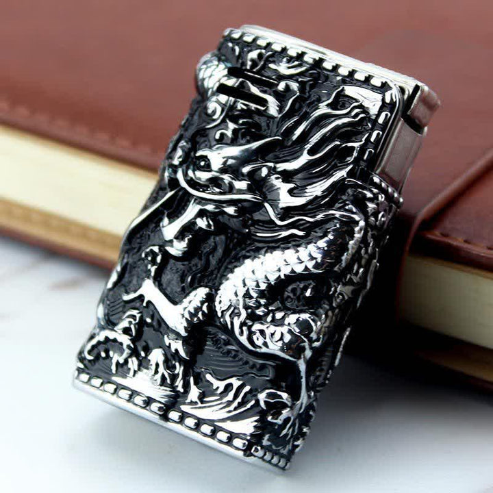 Encendedor de queroseno recargable con carcasa desmontable y diseño de dragón en relieve