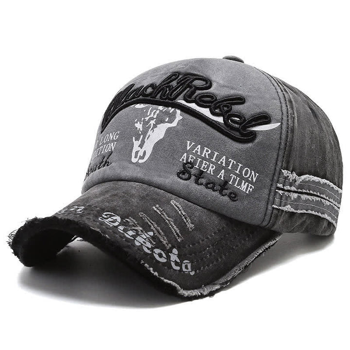 Gorra de béisbol lavada con cabeza de toro longhorn bordada con letras