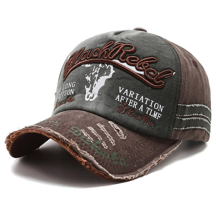 Gorra de béisbol lavada con cabeza de toro longhorn bordada con letras