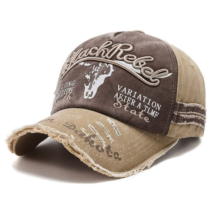 Gorra de béisbol lavada con cabeza de toro longhorn bordada con letras