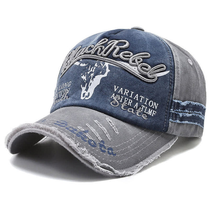 Gorra de béisbol lavada con cabeza de toro longhorn bordada con letras