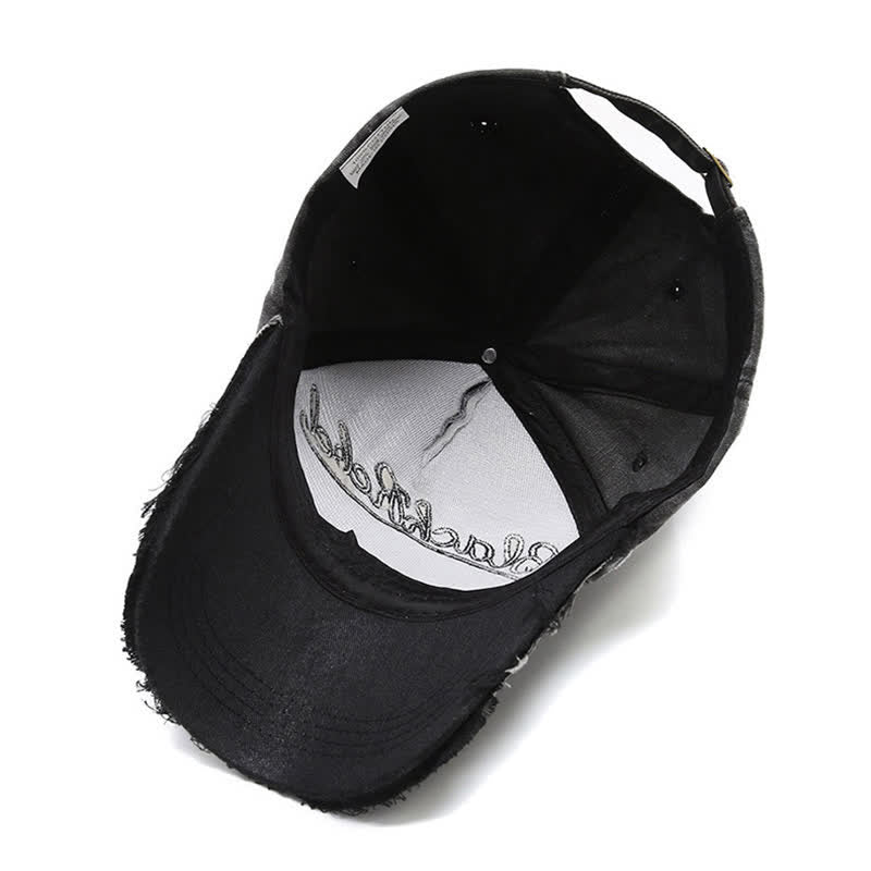 Gorra de béisbol lavada con cabeza de toro longhorn bordada con letras