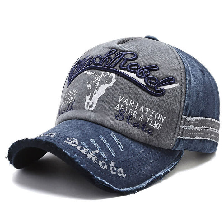 Gorra de béisbol lavada con cabeza de toro longhorn bordada con letras